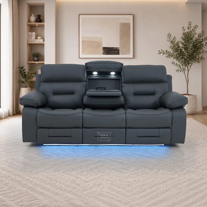 3 Seater Smart Tech Electric Recliner Cinema Sofa | Grey Real Leather | Sicily