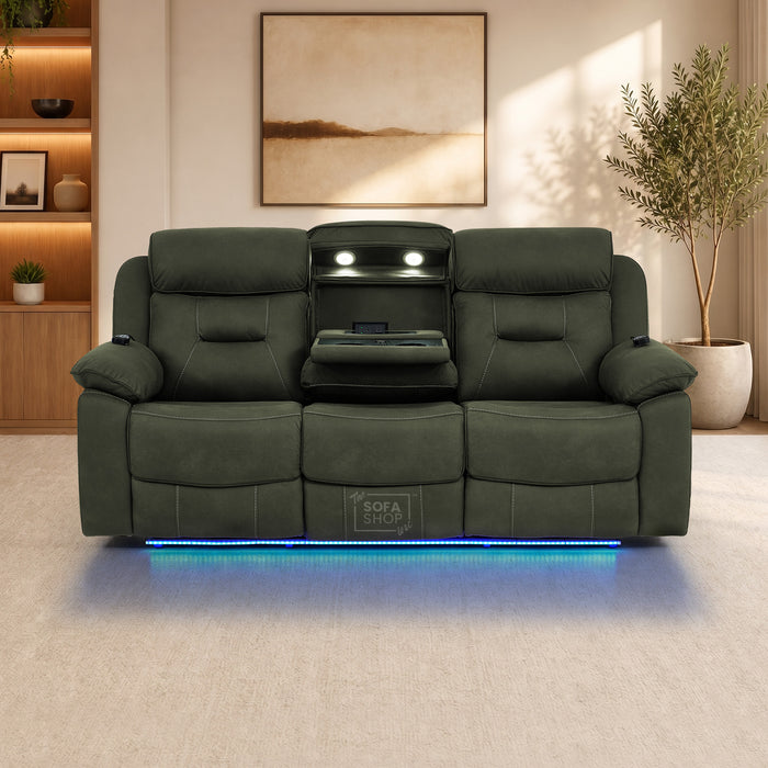 3 Seater Smart Tech Electric Recliner Cinema Sofa | Green Fabric | Florence