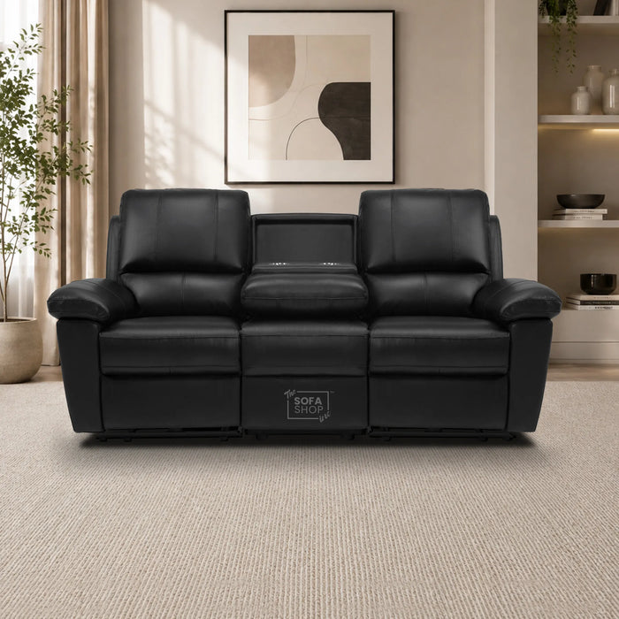 3 Seater Electric Recliner Sofa | Black Real Leather | Trento