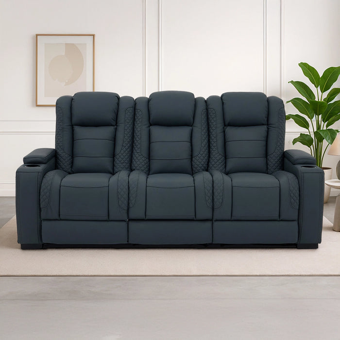3 Seater Smart Tech Electric Recliner Cinema Sofa | Blue Real Leather | Napoli