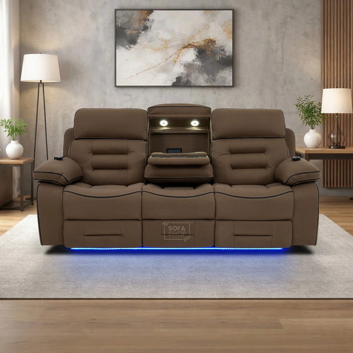 3 Seater Smart Tech Electric Recliner Cinema Sofa | Mocha Brown Fabric | Tuscany