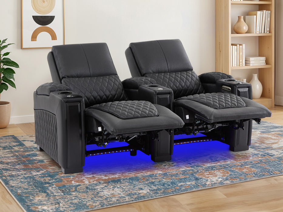 2 Seater Smart Tech Electric Recliner Cinema Sofa | Luxury Theatre Seating | Black Real Leather | Assisi