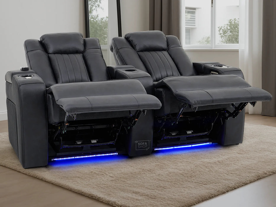2 Seater Smart Tech Electric Recliner Cinema Sofa | Luxury Theatre Seating | Black Real Leather | Capri