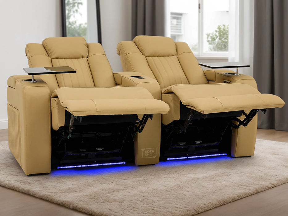 2 Seater Smart Tech Electric Recliner Cinema Sofa | Luxury Theatre Seating | Tan Real Leather | Capri