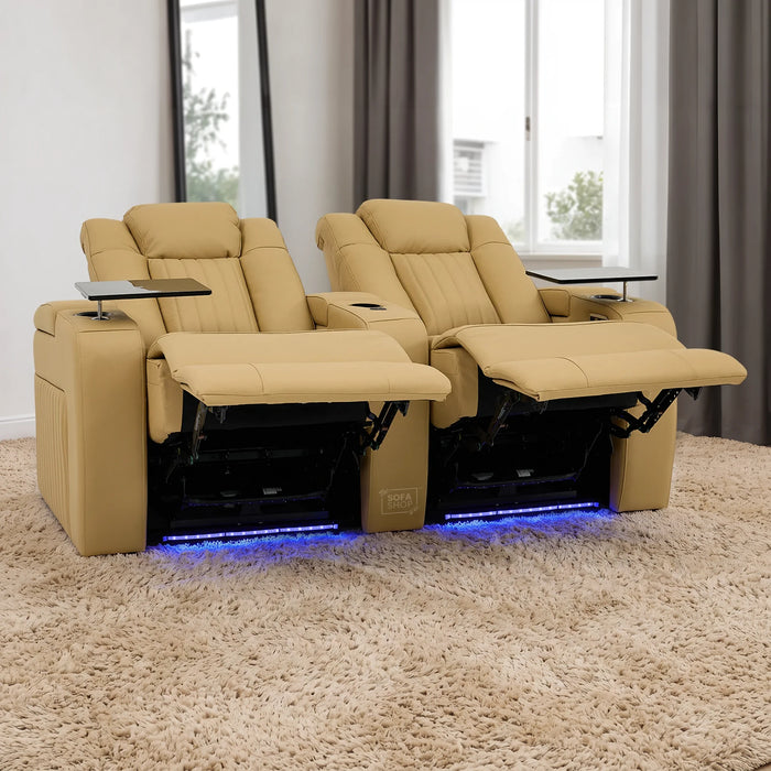 2 Seater Smart Tech Electric Recliner Cinema Sofa | Luxury Theatre Seating | Tan Real Leather | Capri