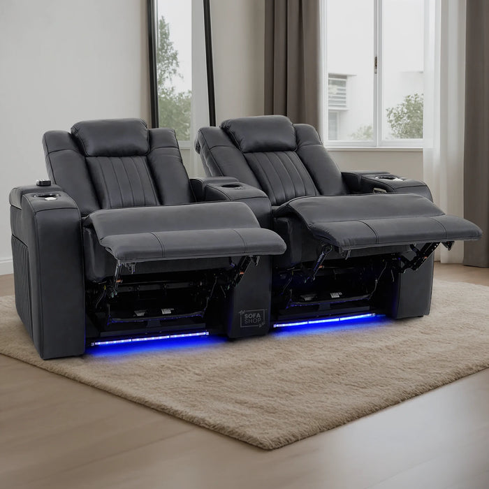 2 Seater Smart Tech Electric Recliner Cinema Sofa | Luxury Theatre Seating | Black Real Leather | Capri