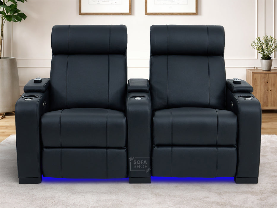 2 Seater Smart Tech Electric Recliner Cinema Sofa | Luxury Theatre Seating | Black Real Leather | Rimini