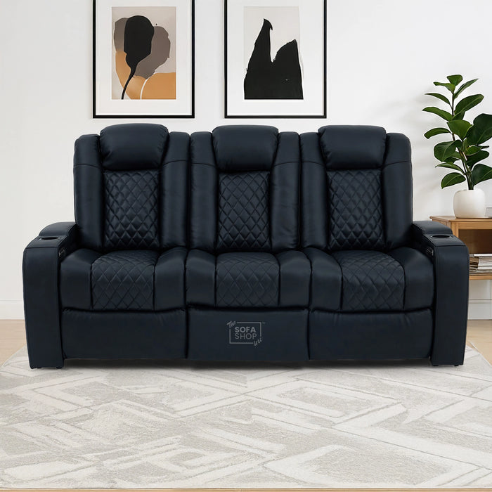 3 Seater Smart Tech Electric Recliner Cinema Sofa | Black Real Leather | Milano