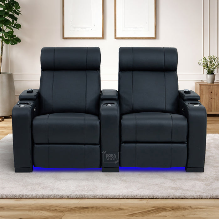 2 Seater Smart Tech Electric Recliner Cinema Sofa | Luxury Theatre Seating | Black Real Leather | Rimini