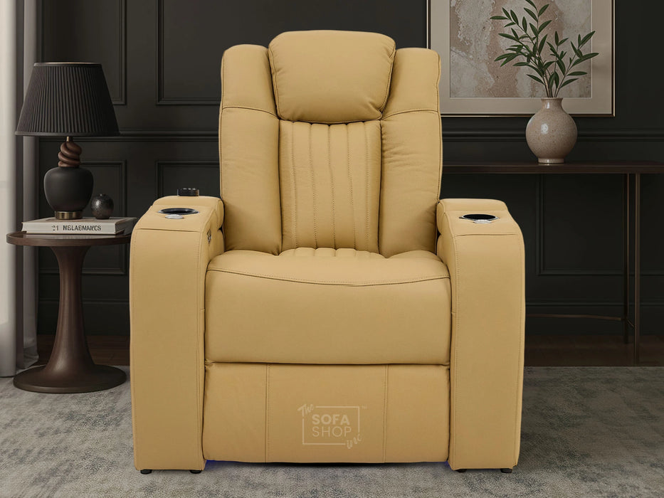 1 Seater Smart Tech Electric Recliner Cinema Chair | Luxury Theatre Seating | Tan Real Leather | Capri