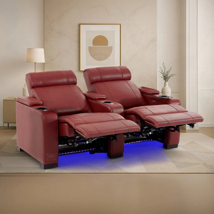 2 Seater Smart Tech Electric Recliner Cinema Sofa | Luxury Theatre Seating | Red Real Leather | Rimini