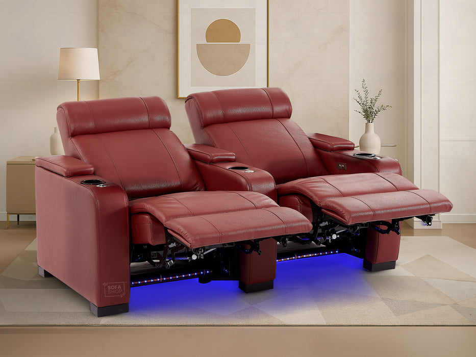 2 Seater Smart Tech Electric Recliner Cinema Sofa | Luxury Theatre Seating | Red Real Leather | Rimini