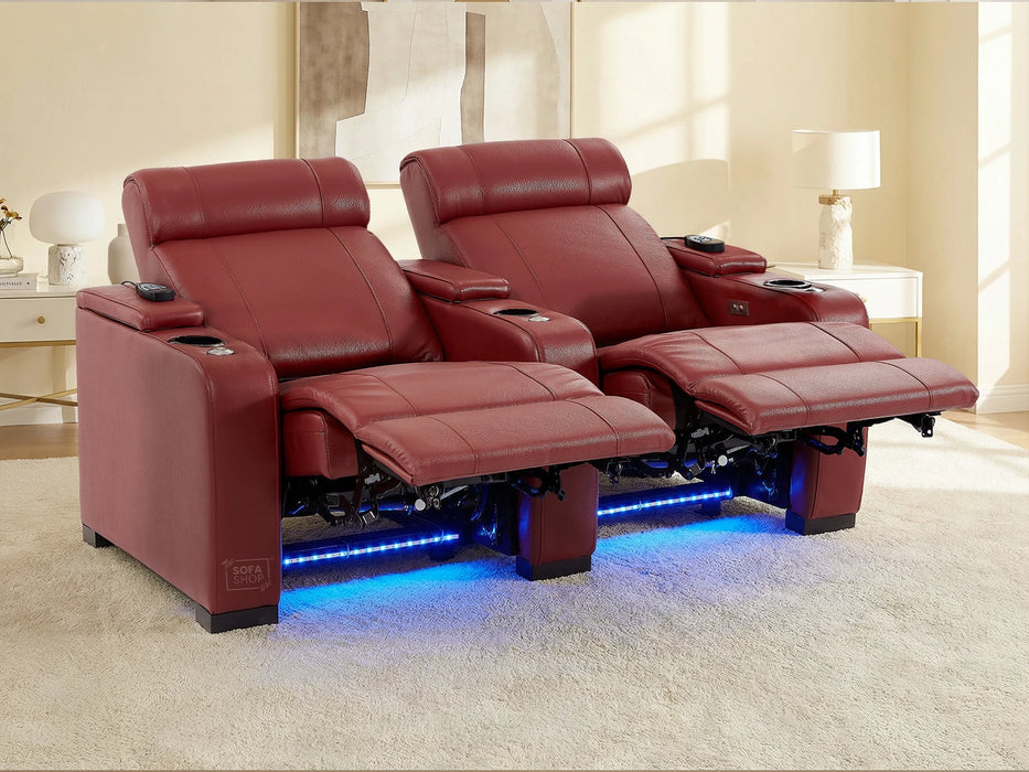 2 Seater Smart Tech Electric Recliner Cinema Sofa | Luxury Theatre Seating | Red Real Leather | Rimini
