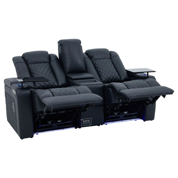 2 Seater Smart Tech Electric Recliner Cinema Sofa | Luxury Theatre Seating | Black Real Leather | Milano