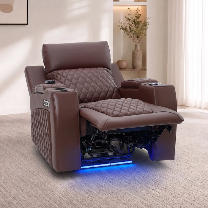 1 Seater Smart Tech Electric Recliner Cinema Chair | Luxury Theatre Seating | Chestnut Real Leather | Vicenza