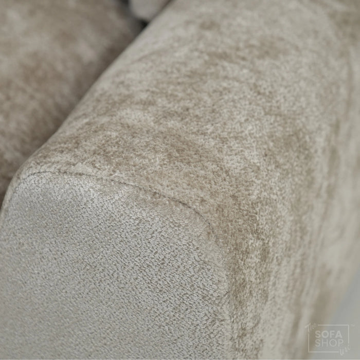 Static Beige Fabric 2 Seater Couch With Removable Cushions, Static Design | Dent On RHF Arm | Genova | SHS 26 | The Sofa Shop