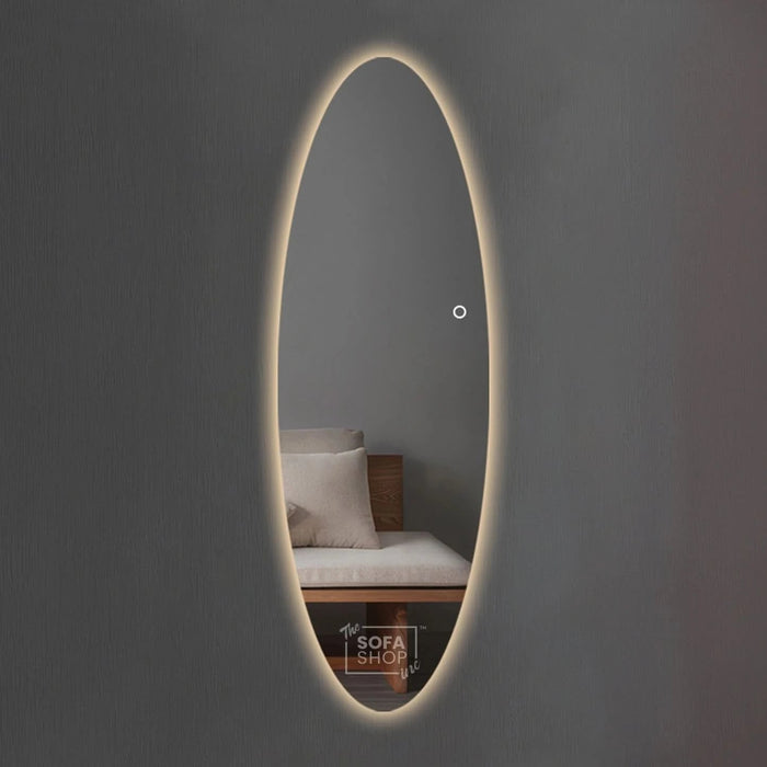 Frameless Oval Wall Mirror with Adjustable Acrylic Lampshade - 70x180cm