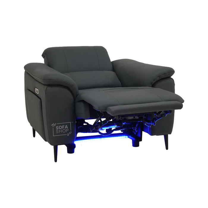 1 Seater Smart Electric Recliner Chair | Dark Blue Real Leather | Torino
