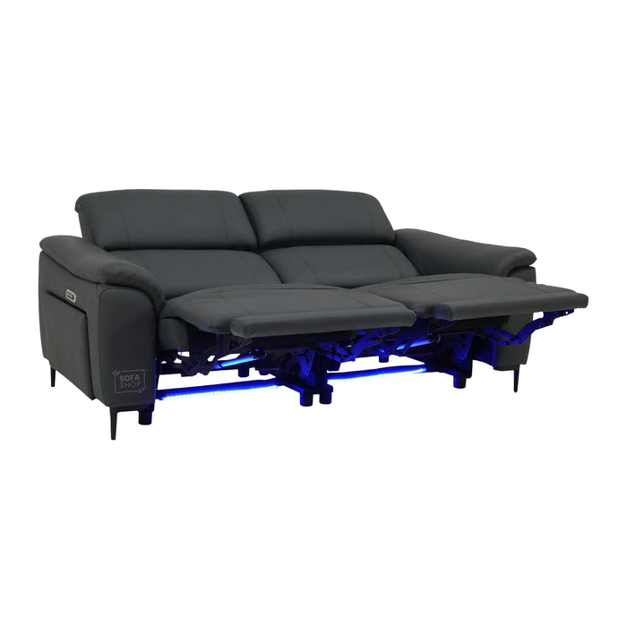 3 Seater Smart Electric Recliner Sofa | Dark Blue Real Leather | Torino