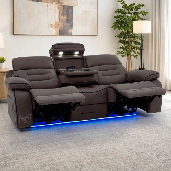 3 Seater Smart Tech Electric Recliner Cinema Sofa | Dark Brown Fabric | Tuscany