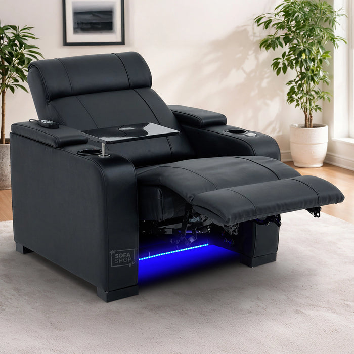 1 Seater Smart Tech Electric Recliner Cinema Chair | Luxury Theatre Seating | Black Real Leather | Rimini