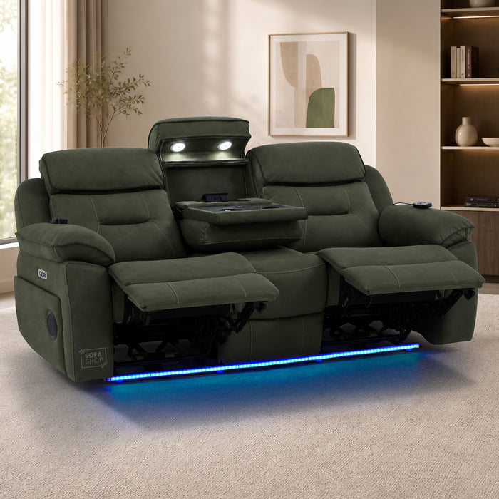 3 Seater Smart Tech Electric Recliner Cinema Sofa | Green Fabric | Florence