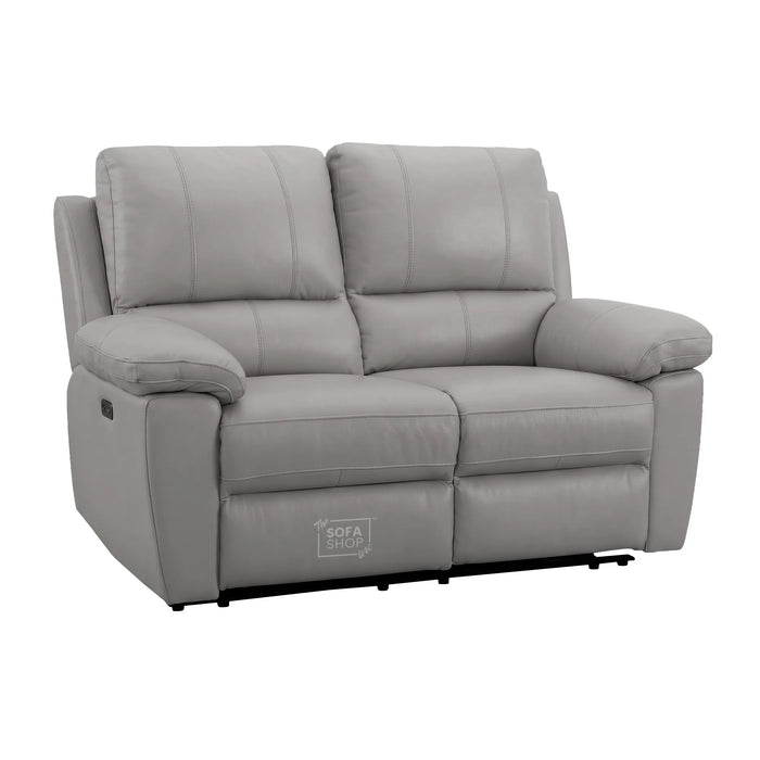 2 Seater Electric Recliner Sofa | Grey Real Leather | Trento