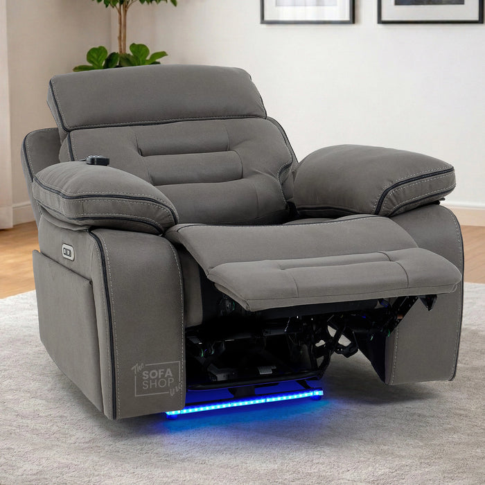 2 Piece Smart Tech Electric Recliner Cinema Sofa Set | Graphite Grey Fabric Sofa Suite | Tuscany