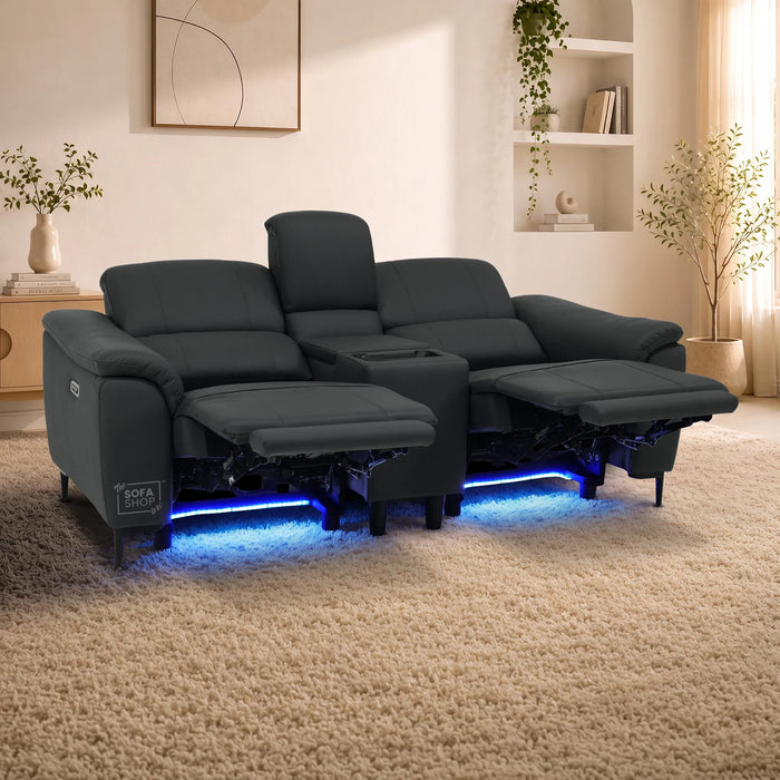 2 Seater Smart Electric Recliner Chair | Blue Real Leather | Torino
