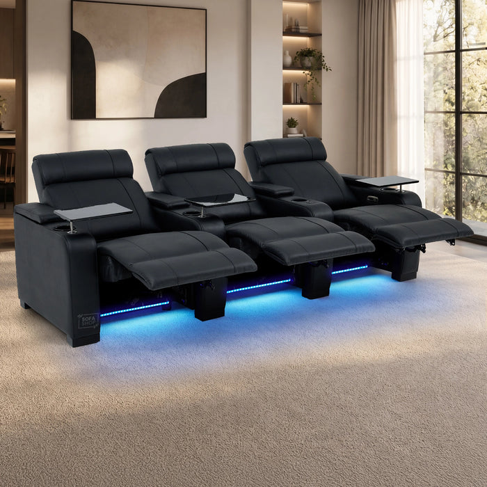 3 Seater Smart Tech Electric Recliner Cinema Sofa | Luxury Theatre Seating | Black Real Leather | Rimini