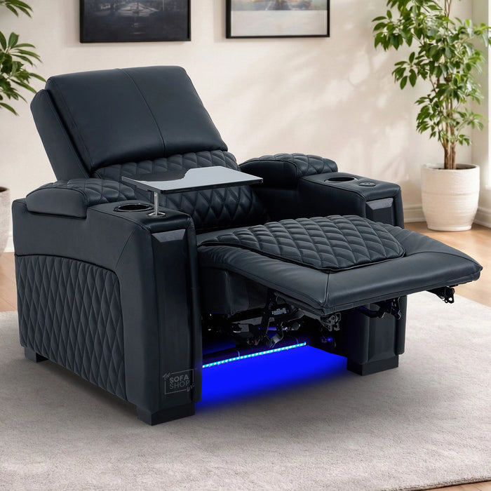1 Seater Smart Tech Electric Recliner Cinema Chair | Luxury Theatre Seating | Black Real Leather | Assisi