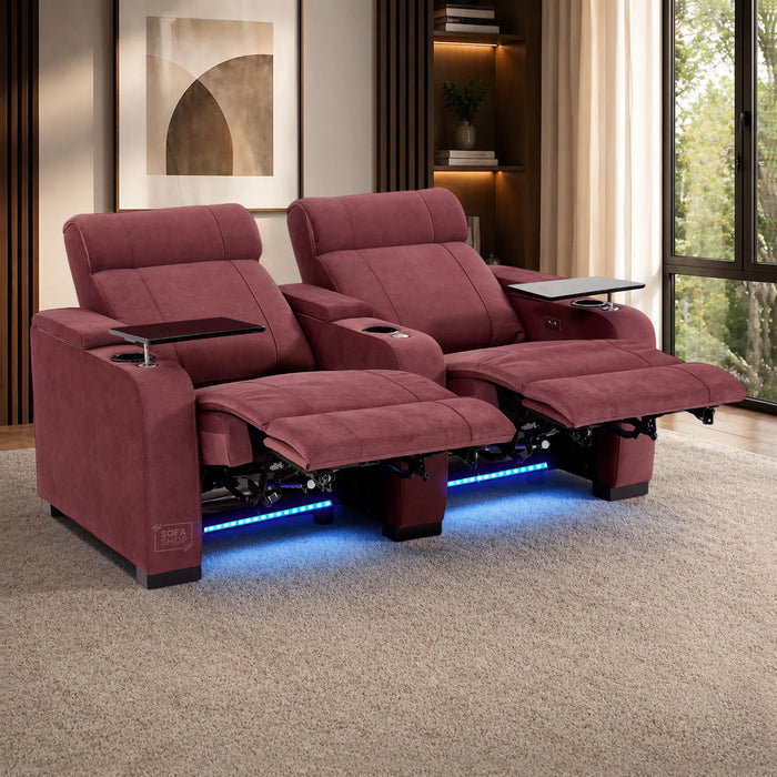 2 Seater Smart Tech Electric Recliner Cinema Sofa | Luxury Theatre Seating | Purple Velvet Fabric | Rimini