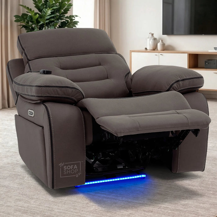 1 Seater Smart Tech Electric Recliner Cinema Chair | Dark Brown Fabric | Tuscany