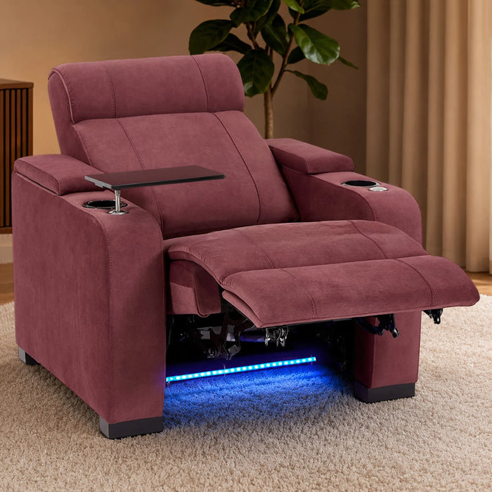 1 Seater Smart Tech Electric Recliner Cinema Chair | Luxury Theatre Seating | Purple Velvet Fabric | Rimini