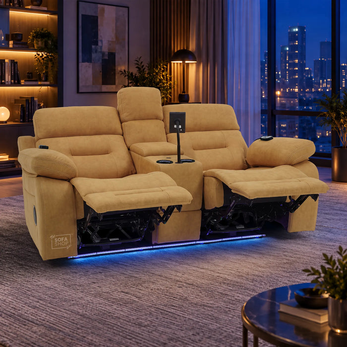 2 Seater Smart Tech Electric Recliner Cinema Sofa | Yellow Fabric | Sicily