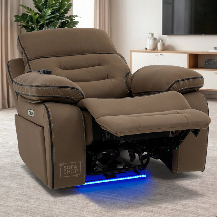1 Seater Smart Tech Electric Recliner Cinema Chair | Mocha Brown Fabric | Tuscany