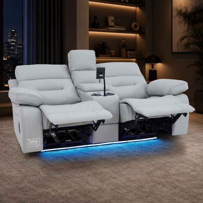 2 Seater Smart Tech Electric Recliner Cinema Sofa | Light Grey Real Leather | Sicily