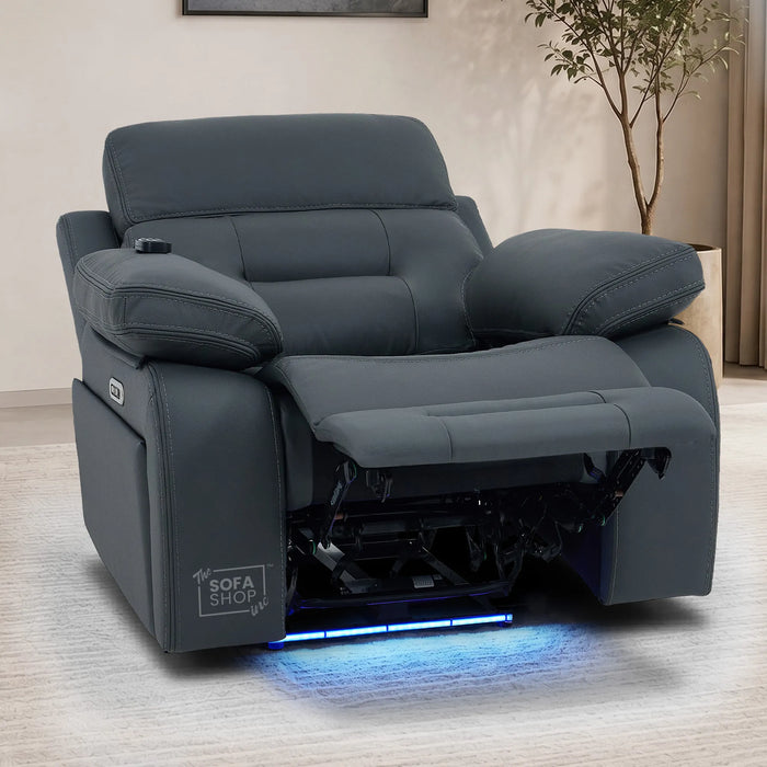 1 Seater Smart Tech Electric Recliner Cinema Chair | Grey Real Leather | Sicily