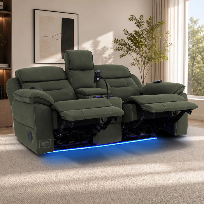 2 Seater Smart Tech Electric Recliner Cinema Sofa | Green Fabric | Florence