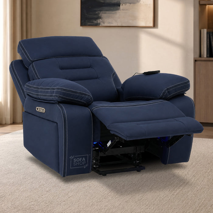 1 Seater Smart Tech Riser Recliner Cinema Chair | Blue Fabric | Tuscany