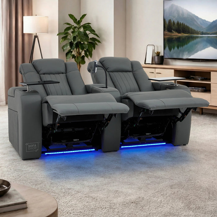 2 Seater Smart Tech Electric Recliner Cinema Sofa | Luxury Theatre Seating | Blue Real Leather | Capri