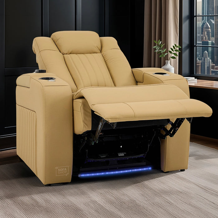 1 Seater Smart Tech Electric Recliner Cinema Chair | Luxury Theatre Seating | Tan Real Leather | Capri