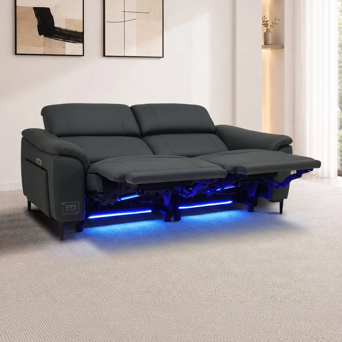 3 Seater Smart Electric Recliner Sofa | Dark Blue Real Leather | Torino