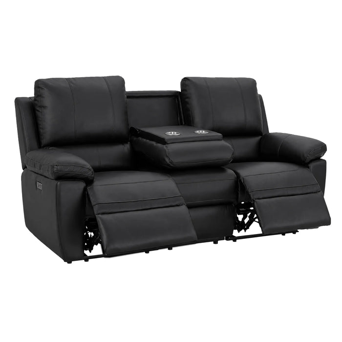 3 Seater Electric Recliner Sofa | Black Real Leather | Trento