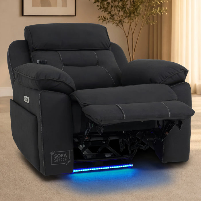 2 Piece Smart Tech Electric Recliner Cinema Sofa Set | Charcoal Grey Fabric Sofa Suite | Florence