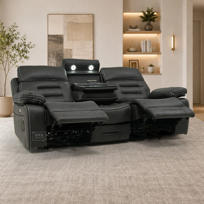 3 Seater Electric Cinema Sofa | Black Velvet Fabric | Sample | Tuscany
