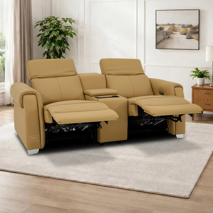 2 Seater Electric Recliner Sofa | Tan Real Leather | Turin