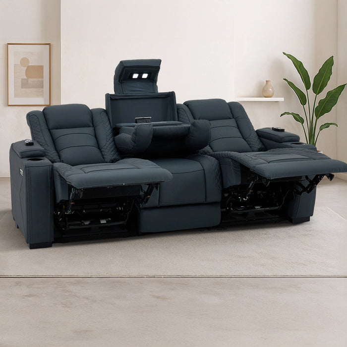 3 Seater Smart Tech Electric Recliner Cinema Sofa | Blue Real Leather | Napoli