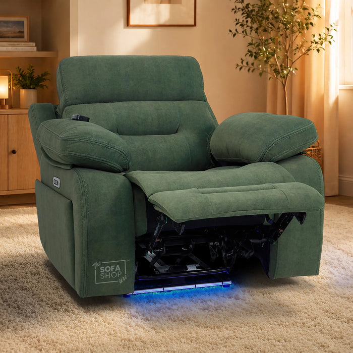 1 Seater Smart Tech Electric Recliner Cinema Chair | Olive Green Fabric | Sicily