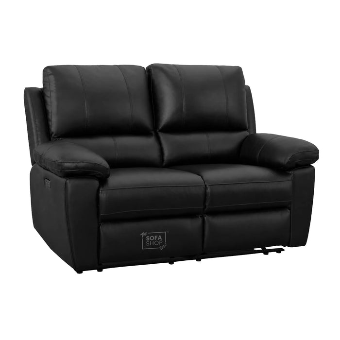 2 Piece Electric Recliner Sofa Set | Black Real Leather Sofa Suite | Trento
